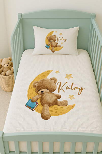 Lilabio %100 Pamuk İsme Özel İsimli 100x150 cm Pike Seti Kitaplı Ayıcık