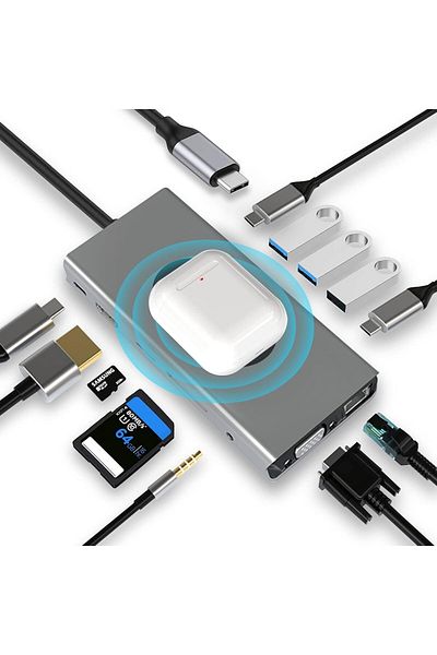 COOYA 13 in 1 USB HUB, Docking Station Adapter mit 4K-HDMI, VGA, RJ45 Ethernet, 2×USB3.0, PD 100W