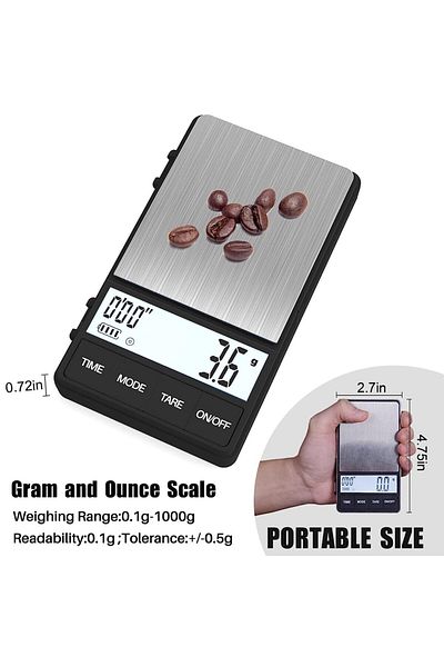 COOYA Digital Mini Coffee Scale, 1000g /0.1g, with Timing Function, LCD Backlit Display, Tare, Auto Off