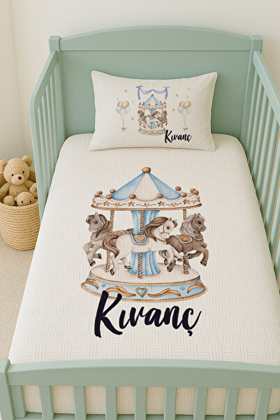 Lilabio %100 Pamuk İsme Özel İsimli 100x150 cm Pike Seti Mavi Atlıkarınca