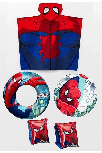 SPIDERMAN 3-6 Years Old Children's Poncho Set + Inflatable Sleeve + Life Buoy + While Watching Marine Ball