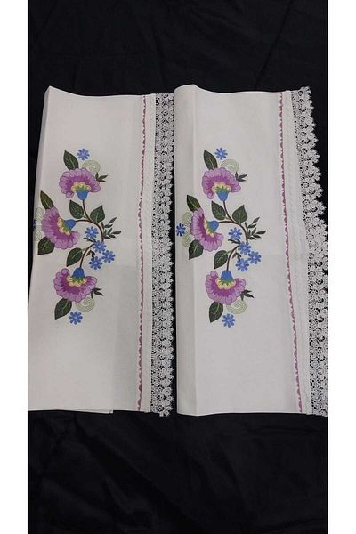 Papatyam Machinery Work 2 Pcs Cushion (70X47) Machine Winding Work/Ready-Made Guipure Border Lace/Vintage/Dowry Lace