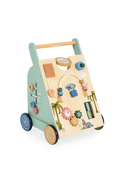 OEM Antemergator din Lemn pentru Bebelusi, Moni Toys, 9 Activitati, Dimensiune 33.5x33.5x49 cm