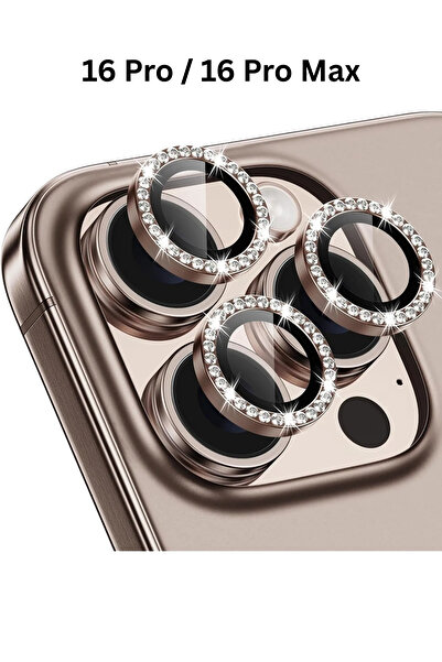 favorscase Apple iPhone 16 Pro-16 Pro Max Taşlı Parlak Kamera Lens Koruyucu C...