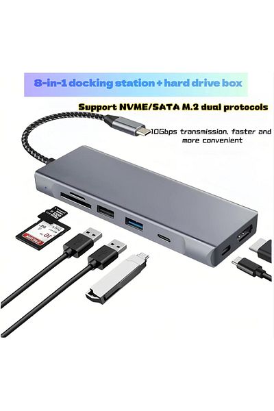 COOYA Aluminum 8-in-1 USB-C Hub, 4K HDMI, 100W Fast Charge, SD/TF Reader for MacBook/Windows/Android