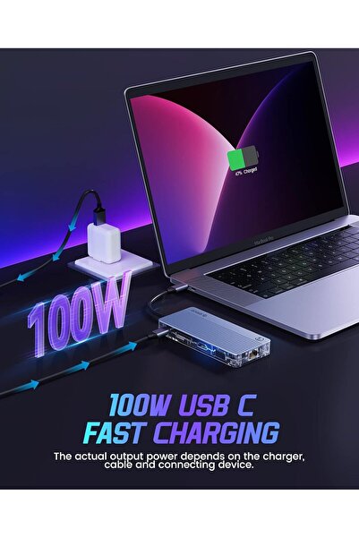 Orico محطة إرساء USB-C شفافة 11 في 1 مع HDMI وVGA وRJ45 وSD/TF و3 منافذ USB3.0 وPD100W