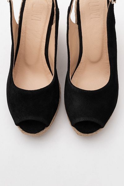 LuviShoes Ryan Black Suede Genuine Leather Women's Wedge Heel Sandals