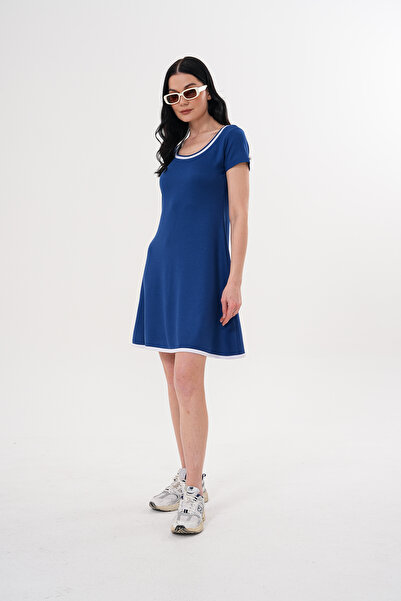 GND Κοντό μανίκι ριγέ φόρεμα με 2 νήματα Alaçatı