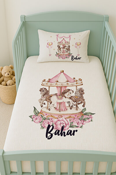 Lilabio %100 Pamuk İsme Özel İsimli 100x150 cm Pike Seti Pembe Atlıkarınca
