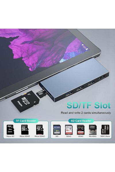 COOYA 6-in-2 USB Hub, 4K HDMI, USB3.0, SD/TF Card Reader, Microsoft Surface Pro 4/5/6 Compatible