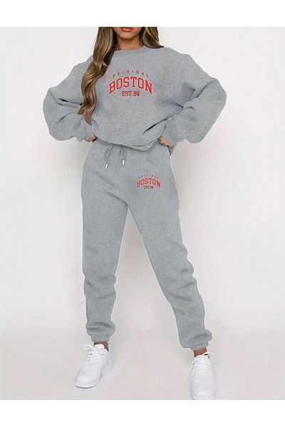 RPT MODA Oversized Red Boston Printed Detail Cycling Collar Double Team Tracksuit