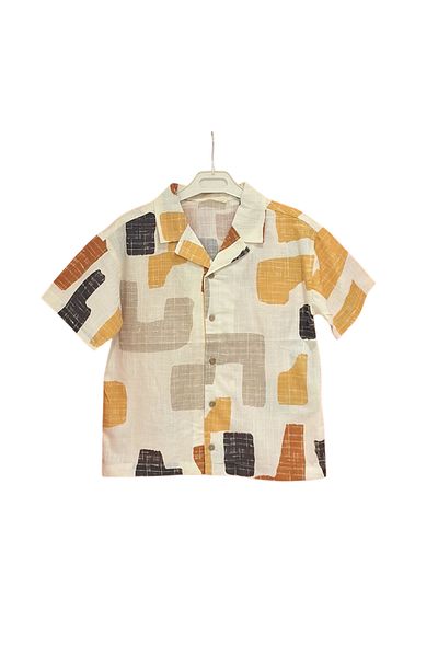 Çikoby Patterned Short Sleeve Linen Shirt