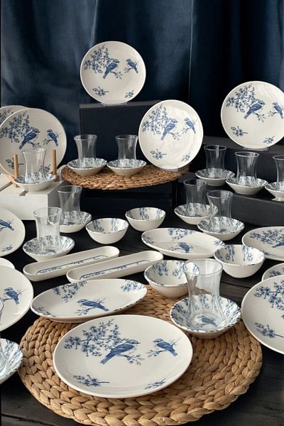 Trendymutfak Serenat 44 Piece Porcelain Breakfast Set for 12 People