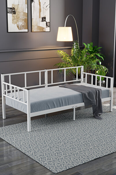 Mobpazar Daybed, Doruk, Metal Karyola, Sedir Karyola, Beyaz Renk, Ölçü Seçenekli