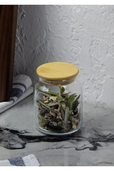 HomeTarz Glass Jar - Bamboo Vacuum Lid - Storage Jar - 250 Ml, 1 Pcs