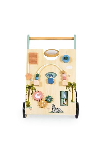 OEM Antemergator din Lemn pentru Bebelusi, Moni Toys, 9 Activitati, Dimensiune 33.5x33.5x49 cm