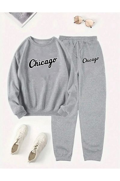 RPT MODA Oversized Chicago Print Detail Cycling Collar Double Team Tracksuit