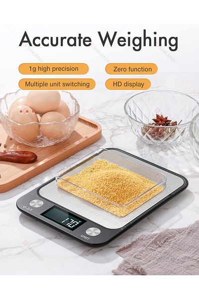 COOYA Kitchen Electronic Scale, High-Precision Household, 10kg/1g LCD Stainless Steel Waterproof