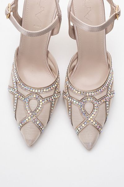 LuviShoes Volby Beige Satin Stone Women's Evening Dress Shoes