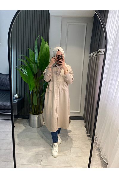 My Magazin تونيك نسائي طويل من القطن بتفاصيل جيوب