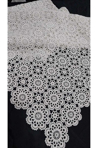 Papatyam Hand Knitted Crochet (150X135) Tablecloth Thick Thread Handcrafted Lace Set/Vintage/Cotton Thread/Dowry