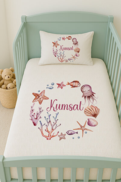 Lilabio %100 Pamuk İsme Özel İsimli 100x150 cm Pike Seti Denizyıldızları ve A...