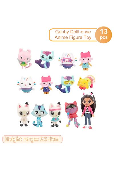Choice 13pcs/set PVC Gabby Dollhouse Figure Toy Mercat Cartoon Stuffed Animals Smiling Car Cat Hug Gaby ...