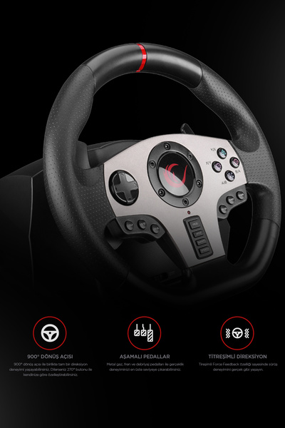 Rampage V902 Oyuncu Direksiyon Seti PC Uyumlu 3 Pedallı Oyuncu Direksiyonu ( Sadece Pc Uyumlu )