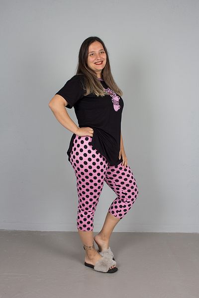 Truva XXL Large Size Bottom Polka Dot Coffee Capri Suit
