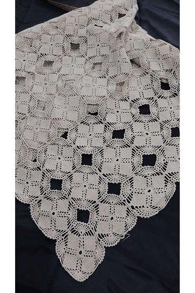 Papatyam Hand Knitted Crochet (190X120) Tablecloth Thick Thread Handcrafted Lace Set/Vintage/Cotton Thread/Dowry