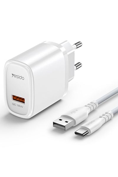 Yesido YC66C PD 18W USB Interface Fast Charger with USB to Type-C Cable, Specification: EU Plug(Whit