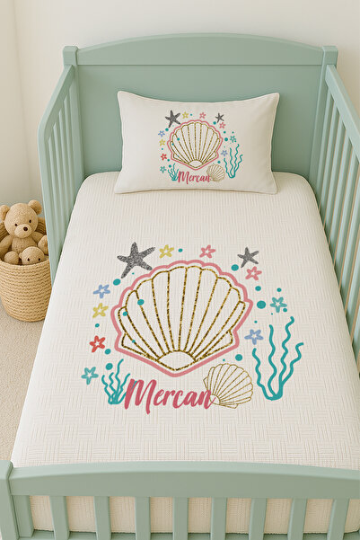 Lilabio %100 Pamuk İsme Özel İsimli 100x150 cm Pike Seti Denizkabuğu