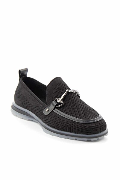 Bambi Siyah Triko Kadın Loafer Ayakkabı K01225090482