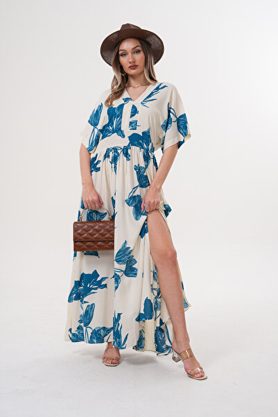 NAVY Φόρεμα με λαιμόκοψη V Με φλοράλ μοτίβο άνοιγμα Βισκόζη