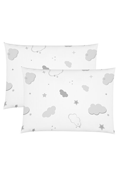 Wheeppo %100 Pamuk Bebek Yastık Kılıfı Gri Bulut - 2 Adet 35x45