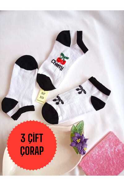 ENEFENDİ 3 чифта чорапи без шев, памук, къси до глезена, с мотиви, дамски чор...