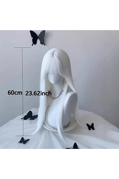 Butic Beyaz Peruk Günlük Kullanım Sentetik Anime Cosplay Peruk Kawaii