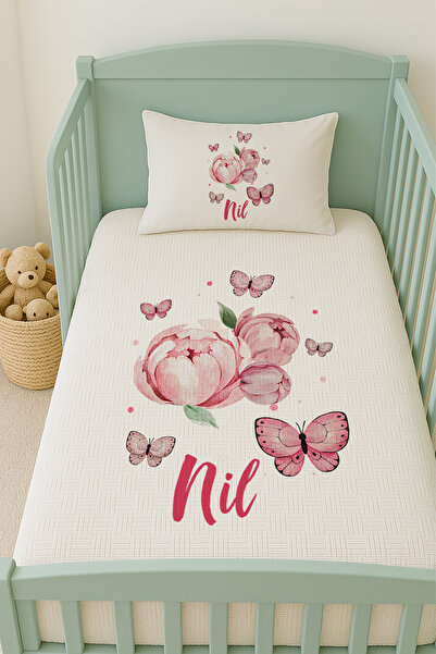 Lilabio %100 Pamuk İsme Özel İsimli 100x150 cm Pike Seti Tomurcuk Gül