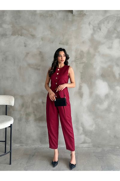 diaves Gold Button Asymmetrical Cut Vest Pleated Baggy Trousers Double Linen Suit