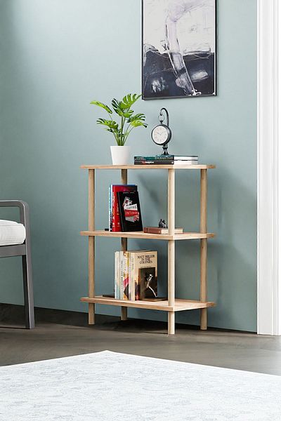 interGO Modern Bookcase With 3 Shelves - Storage Shelving Unit for Home or Office - Atlantic Pine Pattern
