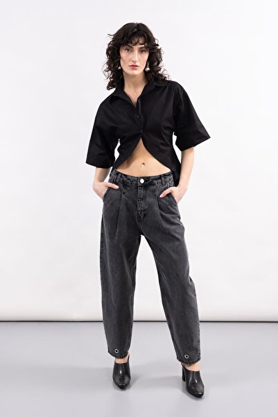 MİİN ANTRASİT CEPLİ PAÇASI KUŞ GÖZÜ DETAYLI DENIM PANTOLON