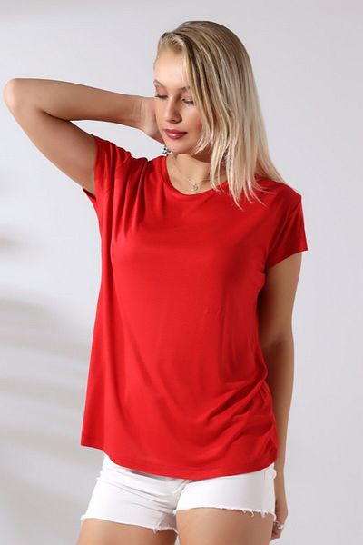 LITTLEMOON Short Sleeve Casual Crew Neck Viscos Tshirt