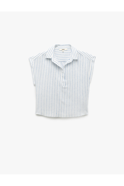 Koton Viskon Keten Karışımlı Gömlek Yaka Kolsuz Crop Bluz