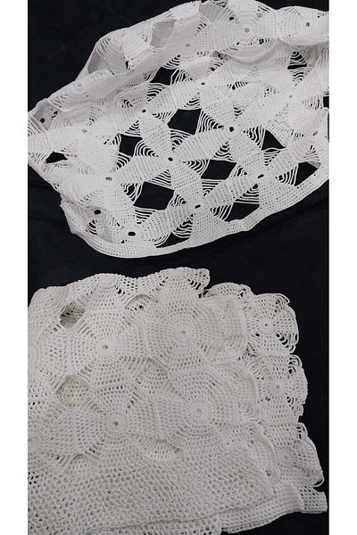 Papatyam Hand Knitted Crochet 2 Pieces (40X18) 1 Piece (35X18) 1 Piece (32X18) Pillow Head Handcrafted Lace/Dowry