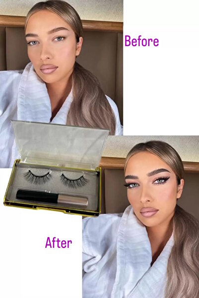 CAŞ DEKORASYON Manyetik Eyeliner'lı Mıknatıslı Doğal Ipek Takma Kirpik #001 Y...