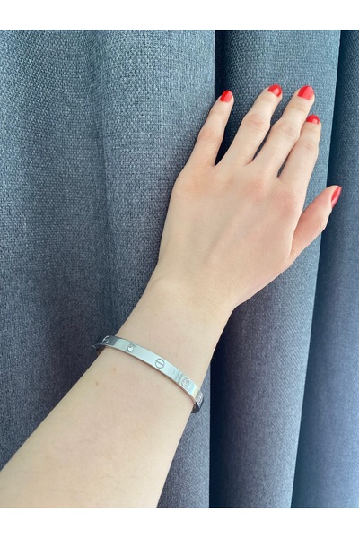 LUCKY B&E 54MM TAŞLI ÇELİK KELEPÇE BİLEKLİK SİLVER