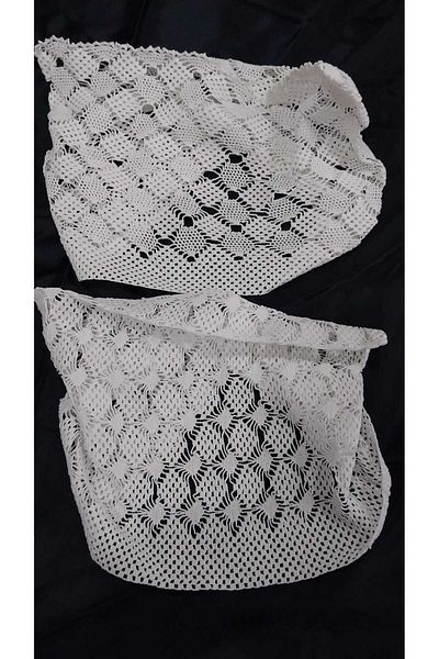 Papatyam Hand Knitted Crochet 1 Piece(34X23) 1 Piece(31X22) Pillow Head Handcrafted Lace/Dowry Lace/Cotton Rope/