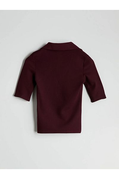 LC Waikiki Lcw Vision Claret Red Polo Neck Textured Women's Body