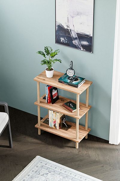 interGO Modern Bookcase With 3 Shelves - Storage Shelving Unit for Home or Office - Atlantic Pine Pattern