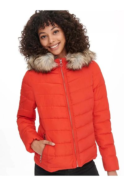 ONLY Red Quilted Hood Jaket Women 15158943   Model Coat